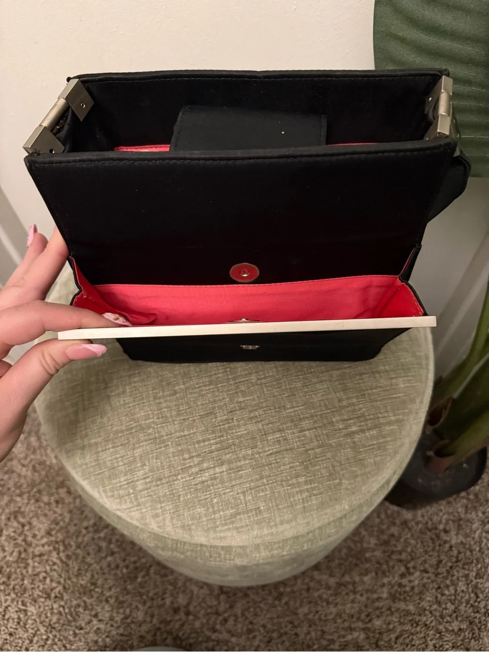 Vintage Elaine Turner Designs Black Structured Shoulder Bag Red Interior Y2K